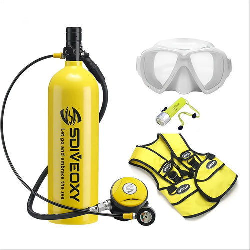 2L Mini Scuba Diving Tank Support 35-40 Minutes Breath,Portable Scuba Diving Cylinder Snorkel Mask Set,Refillable Scuba Tank